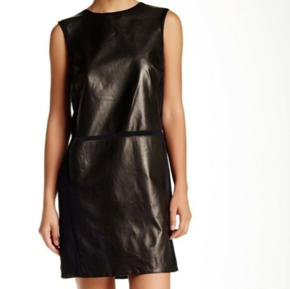 VINCE NWT LEATHER PANEL SILK SHIFT W/Pockets - Picture 3 of 7